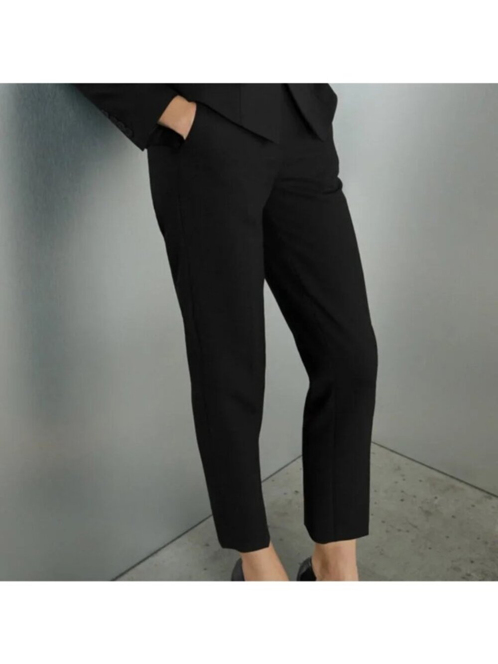 The Fold London Black Wool Ankle Pants Work Trousers Uk 10 Us 6